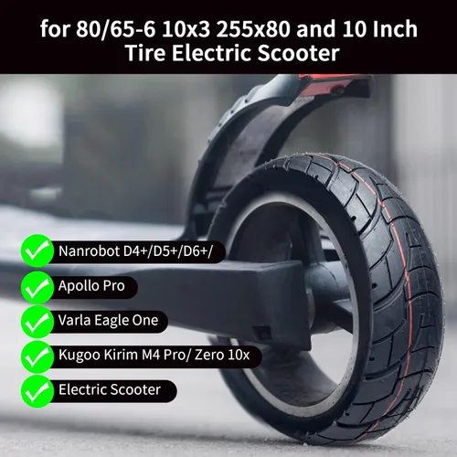 Miniatura 2 de Neumático sin cámara para todo terreno 80/65-6 10x3 255x80, neumático de repuesto para scooter eléctrico de 10 pulgadas, con válvula de aire