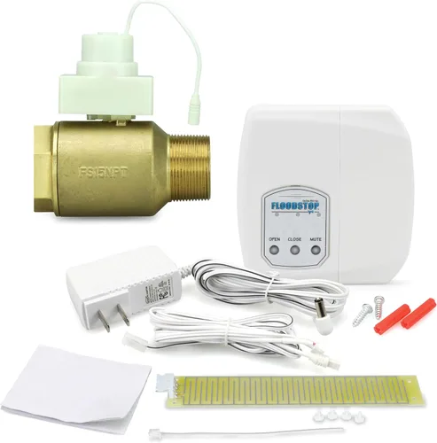 Kit de detección de fugas de calentador de agua FloodStop con apagado automático del agua y alarmas visuales/audibles, 1" NPT MIP x FIP