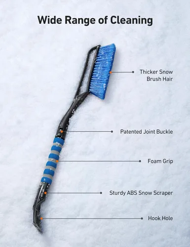 Miniatura 7 de AstroAI Paquete de 2 cepillos de nieve de 27 pulgadas y raspadores de hielo para parabrisas de automóvil, raspadores de nieve desmontables