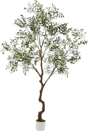 Árbol de seda de olivo artificial alto de 8 pies (96 pulgadas) realista en maceta, árbol de olivo artificial falso con hojas verdes y grandes frutos