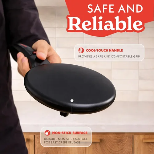 Miniatura 4 de Gourmia Máquina de crepas de 8 pulgadas – Plancha eléctrica de cerámica antiadherente para crepes, tortillas y tortillas francesas, inmersión