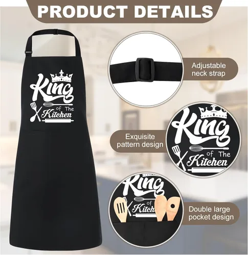 Miniatura 3 de Delantales divertidos para hombres, delantales de cocina Rey de la Cocina para hombres, delantales personalizados, delantal de chef ajustable