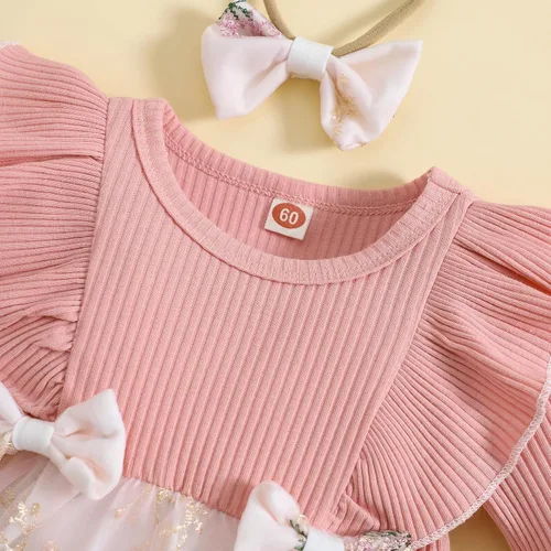 Miniatura 4 de Mameluco de manga larga con volantes para bebé niña, mameluco bordado de malla, vestido tutú para otoño
