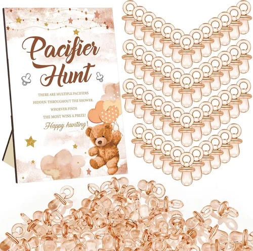 Miniatura 10 de Thyle Juego de 51 piezas de chupete de caza para baby shower, incluye signo de caza y 50 chupetes acrílicos para decoración de juegos de baby Rosa