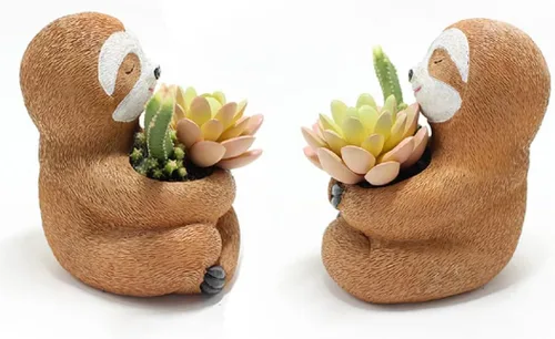 Miniatura 3 de Maceta para suculentas, maceta de animales, maceta de cactus, bonito diseño de perezoso con orificio de drenaje, maceta pequeña de resina