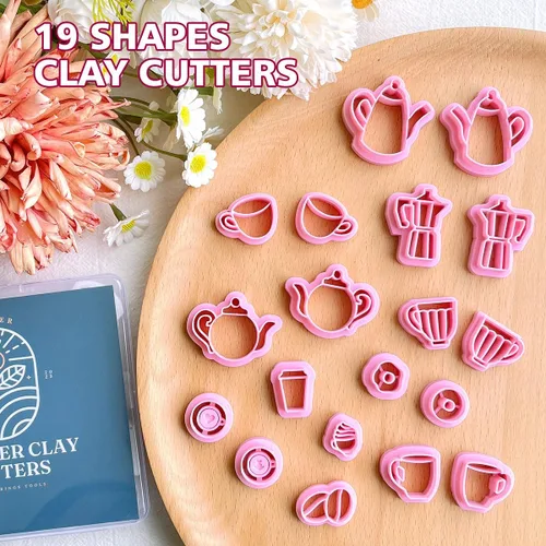 Miniatura 3 de KEOKER Cortadores de arcilla polimérica de café, 19 formas de té de la tarde, cortadores de arcilla polimérica para aretes y fabricación de joyas