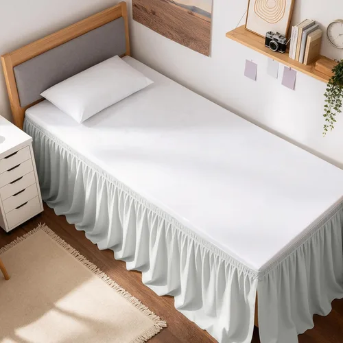 Miniatura 25 de Falda de cama RIMELA envoltura volante elástica que protege contra el polvo con color sólido, resistente a las arrugas y a la decoloración con Blanco