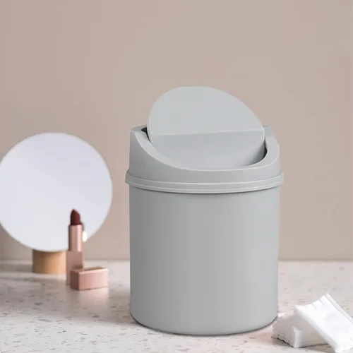 Miniatura 4 de Mini bote de basura de escritorio de 0.5 galones con tapa giratoria, pequeño bote de basura oscilante, gris Lightweight Plastic, Flip Swing-Top