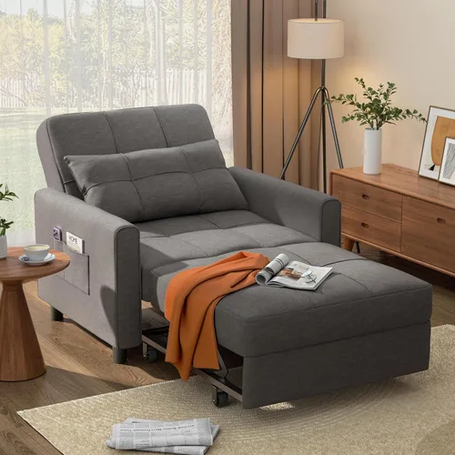 Miniatura 10 de Aiho Silla Cama Convertible, Sofá Cama 3 en 1 con Diseño Ajustable, Almohada y Bolsillo - Cama Extraíble para Apartamento, Gris Claro