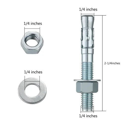 Miniatura 2 de Wensilon 1/4x2-1/4 100Pcs Anclajes estándar en pulgadas de alta resistencia para anclajes de cuña de zinc para cemento y hormigón