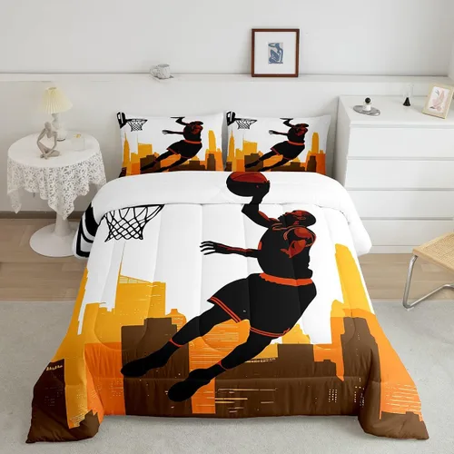 Miniatura 21 de Juego de edredón de baloncesto, juego de ropa de cama con citas inspiradoras para niños y niñas, relleno de edredón de pelota deportiva, edredón