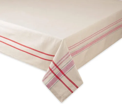 Miniatura 2 de DII - Mantel para mesa de comedor, estilo rústico, colección de manteles con rayas estilo francés, 60 x 84 pulgadas, color gris pardo/rojo