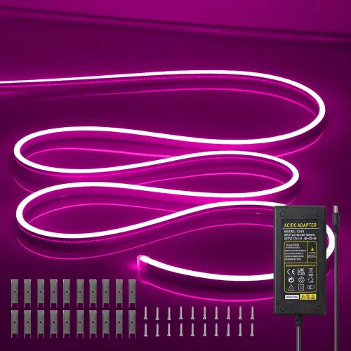 Miniatura 20 de Tiras de Luces LED de Neón Blancas de 12V - 16.4 Pies Flexibles Impermeables Cortables, Luces de Cuerda de Neón de Silicona Flexible para Cocina