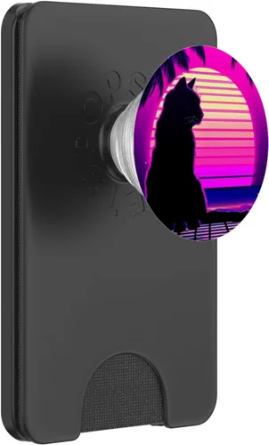Miniatura 8 de Funny Retro Vaporwave Synthwave Cat PopSockets Adhesive PopGrip