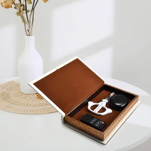 Miniatura 3 de Caja de libros decorativa de madera con cuero sintético blanco para decoración del hogar, mesa de café y estantería - Caja de almacenamiento de moda
