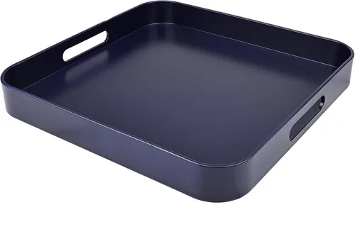 Miniatura 17 de Bandeja azul para mesa de café, bandeja decorativa rectangular de plástico con asas para entretenimiento, patio al aire libre, sala de estar