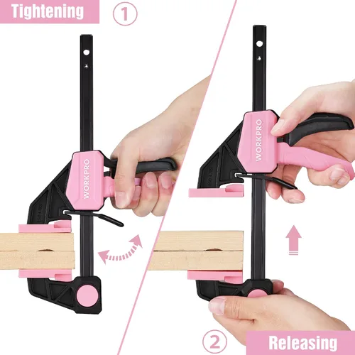 Miniatura 5 de WORKPRO Abrazaderas de Mini Barra para Carpintería, 6" (2) y 4-1/2" (2), Abrazadera/Separador de Una Mano de 4 Piezas, Abrazadera F de Cambio Rápido