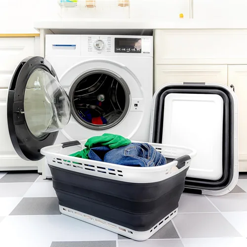 Miniatura 7 de SAMMART Cesta plegable de plástico para la ropa sucia de 42L (11 galones), contenedor de almacenamiento portátil desplegable, cesta portátil, ahorra