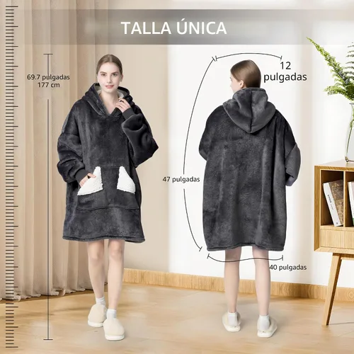 Miniatura 5 de Touchat - Manta con capucha portátil, sudadera con capucha de forro polar sherpa de gran tamaño con bolsillo gigante y mangas para adulto, regalo
