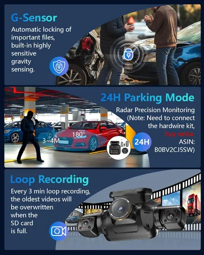 Miniatura 6 de HUPEJOS Cámara de salpicadero AI frontal y trasera interior con sistema de monitor de controlador, cámara de automóvil de 360° 4K, cámara de 4