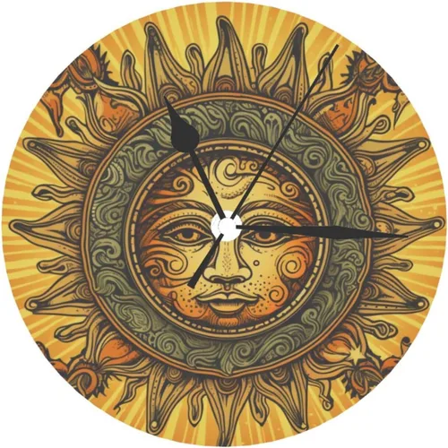 Miniatura 8 de Reloj de pared redondo de 10 pulgadas con batería de sol mexicano por flores, reloj silencioso sin tictac, estilo mexicano decorativo para sala