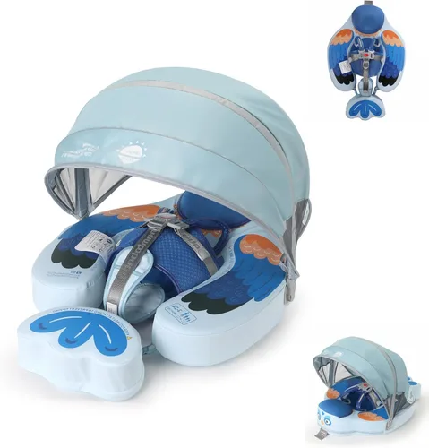 Miniatura 10 de Flotador de piscina para bebé con toldo ajustable 3D UPF50+, añade cola, flotador no inflable para piscina, flotadores de narval de dibujos animados