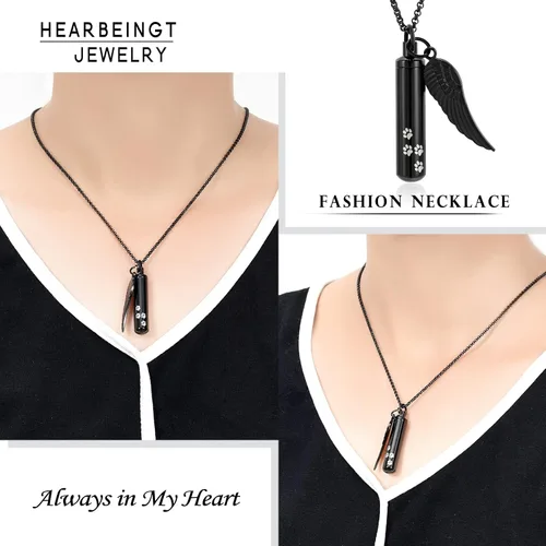 Miniatura 4 de Hearbeingt Collar de urna de cremación para cenizas para mascotas, medallón conmemorativo con estampado de patas, joyería de ceniza, colgante