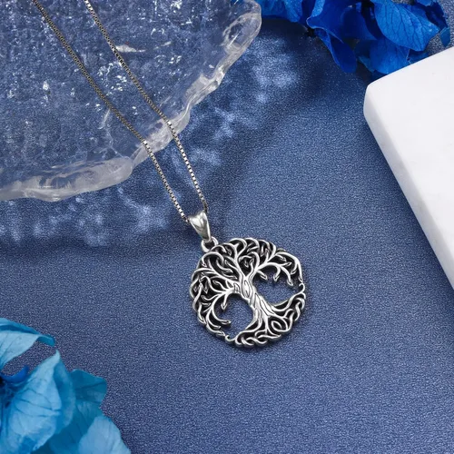 Miniatura 3 de Aniu Tree of Life Necklace for Women, 925 Sterling Silver Mother of Pearl Family Palm Tree Charm Pendant Jewelry for Birthday Christmas Gift