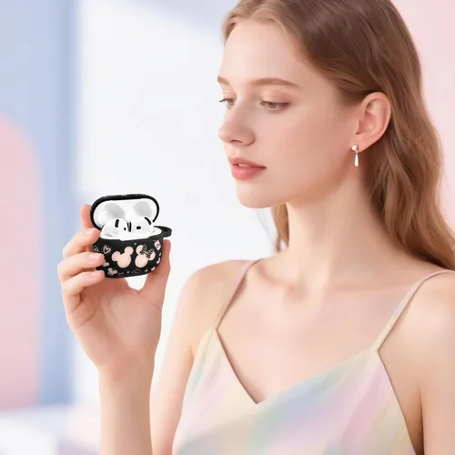 Miniatura 5 de Con bonito llavero) Girovo Compatible con AirPods Pro 3 Case (2025) Mujer Silicona Suave Dos Tonos Divertidos Dibujos Animados Grabados Portátil