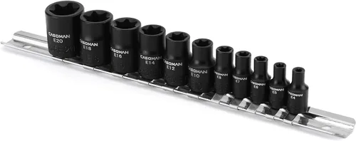 Miniatura 2 de CASOMAN 11PCS hembra Torx Socket Set, E Torx & Star Socket Set con riel, E4 - E20 Torque Sockets
