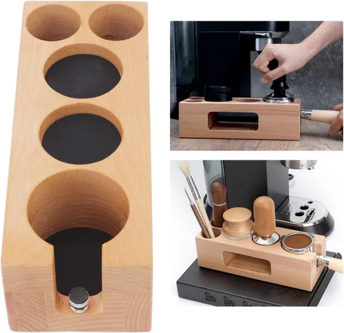 Miniatura 6 de Estación de manipulación de café de madera, soporte para filtro de café de madera, soporte de madera para café expreso, base de madera