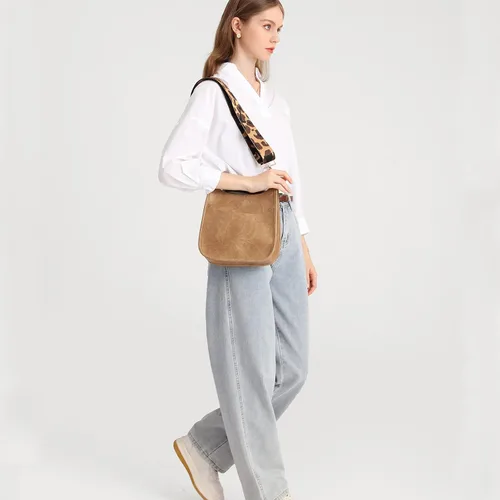 Miniatura 2 de Bolso bandolera retro de cuero vegano para mujer, con correa de hombro de leopardo romovable