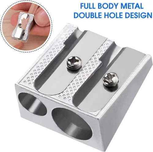 Miniatura 2 de Sacapuntas de metal, 4 sacapuntas manuales de doble agujero para lápices de grafito de colores, sacapuntas de crayón, oficina en casa y escuela