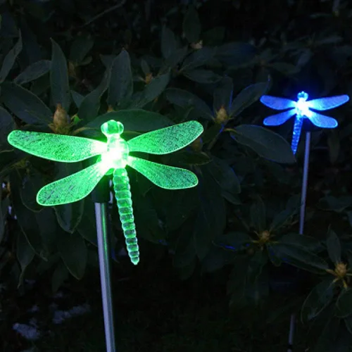 Miniatura 2 de Paquete de 2 luces solares de jardín al aire libre, impermeable, luz LED que cambia de color, libélula solar para paisaje, luz de estaca
