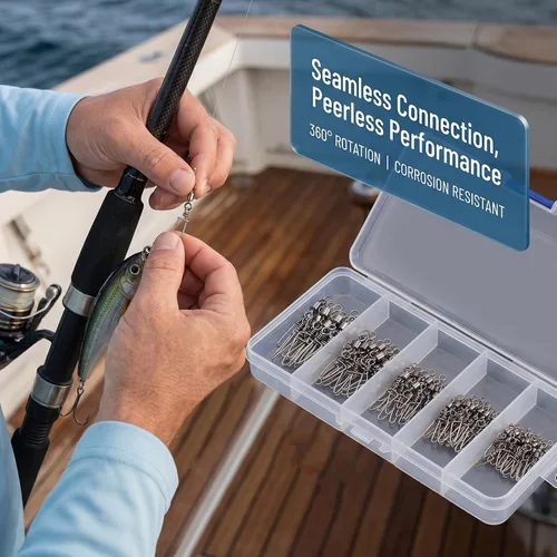 Miniatura 6 de 110 piezas de acero inoxidable barril giratorio accesorios de pesca, equipo de pesca premium con rodamiento de bolas, conector giratorio de broches