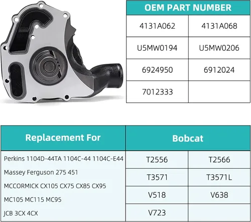Miniatura 5 de AULINK Bomba de agua U5MW0206 6924950 6912024 7012333 para Perkins 1104D-44TA 1104C-44 1104C-E44, Massey Ferguson 275 451, Bobcat T2556 T2566 T3577