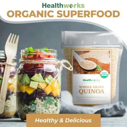 Miniatura 7 de Healthworks Superfoods Quinoa orgánica de grano entero blanco crudo, 80 onzas / 5 libras, proteína, fibra y hierro, origen peruano, sustituto