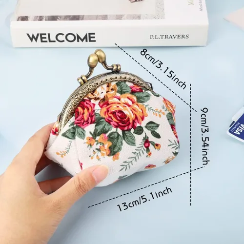 Miniatura 6 de Oyachic Monedero estampado vintage con hebilla de embrague, monedero con cierre de beso, monedero con cierre floral, carteras para mujer