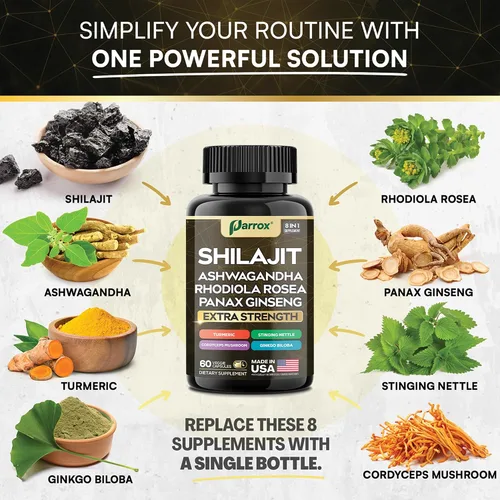 Miniatura 6 de Suplemento Shilajit, Panax Ginseng, Ashwagandha, Rhodiola Rosea, hongo Cordyceps, ortiga picante, cúrcuma, gingko biloba, suplementos todo en uno