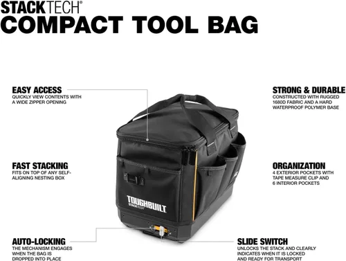 Miniatura 2 de TOUGHBUILT StackTech - Bolsa de herramientas de poliéster negro con cremallera de 11 pulgadas