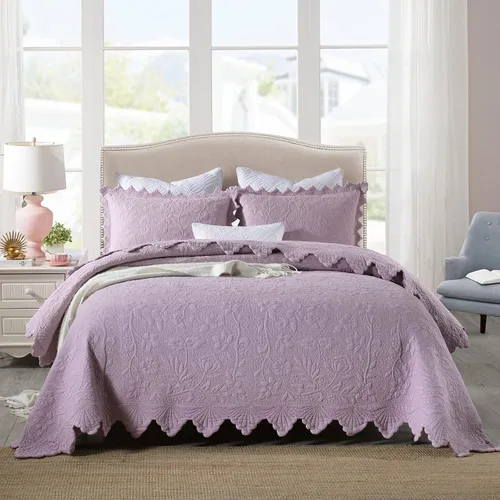 Miniatura 8 de Juego de colcha tamaño matrimonial/queen king, ropa de cama de lujo suave y ligera de 3 piezas para todas las estaciones, colcha reversible 100%