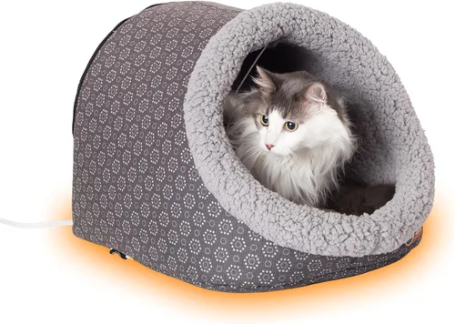 K&H Pet Products Cama térmica para gatos, cueva térmica para gatos grandes, cama climatizada para mascotas para perros y gatos, tienda de campaña