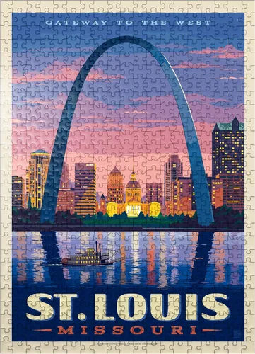 MyPuzzle St. Louis, MO: Gateway Arch At Sunset, póster vintage, rompecabezas prémium de 500 piezas para adultos