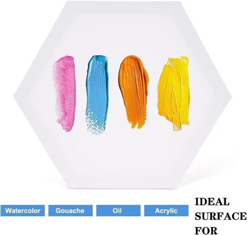 Miniatura 3 de yazi Tableros de lienzo hexagonales para pintar, 5 paquetes de tablas estiradas de 12 pulgadas, pintura acrílica, tableros de decoración tallados