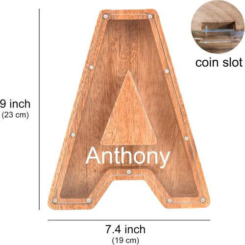 Miniatura 5 de Alcancías con nombre personalizado para niños, alcancía de letras personalizadas, banco de dinero del alfabeto de madera, regalos para niños