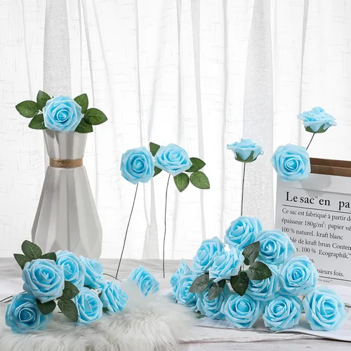 Miniatura 2 de Syhood Rosas artificiales de espuma vintage, ramos de flores falsas vintage con hojas y tallos para bodas, despedidas de soltera, fiestas, centros