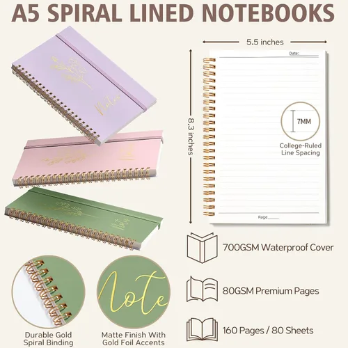Miniatura 3 de 58 piezas de útiles escolares estéticos, lindo conjunto de cuadernos espiralados A5 con reglas universitarias, papelería para regreso a clases, kit