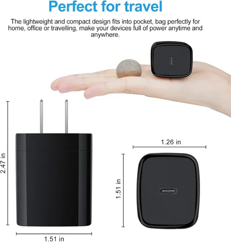 Miniatura 4 de Cargador tipo C, cargador de pared USB C de 20 W PD de carga rápida y cable de carga de teléfono Android de 6 pies, compatible con iPhone 16 15 Pro
