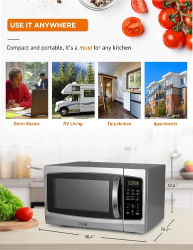 Miniatura 7 de Microondas Commercial Chef 1,3 pies cúbicos con 10 niveles de potencia, microondas con cerradura de puerta de tira, microondas de encimera de 1000W