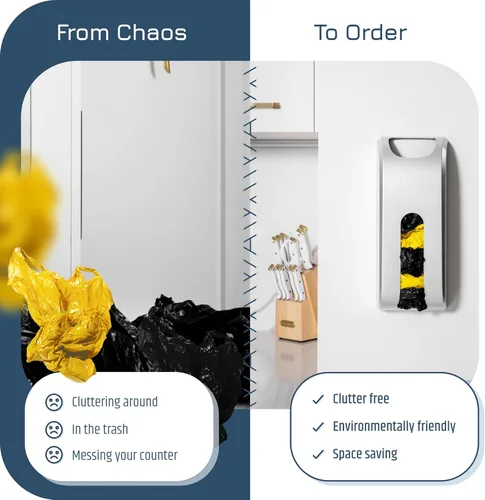 Miniatura 2 de Manterio Dispensador de bolsas de comestibles para montaje en pared, diseño que ahorra espacio, fácil de instalar, a prueba de manchas, resistente a